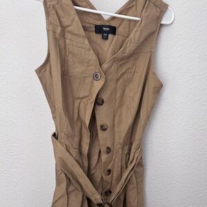 Linen like olive knee length dress